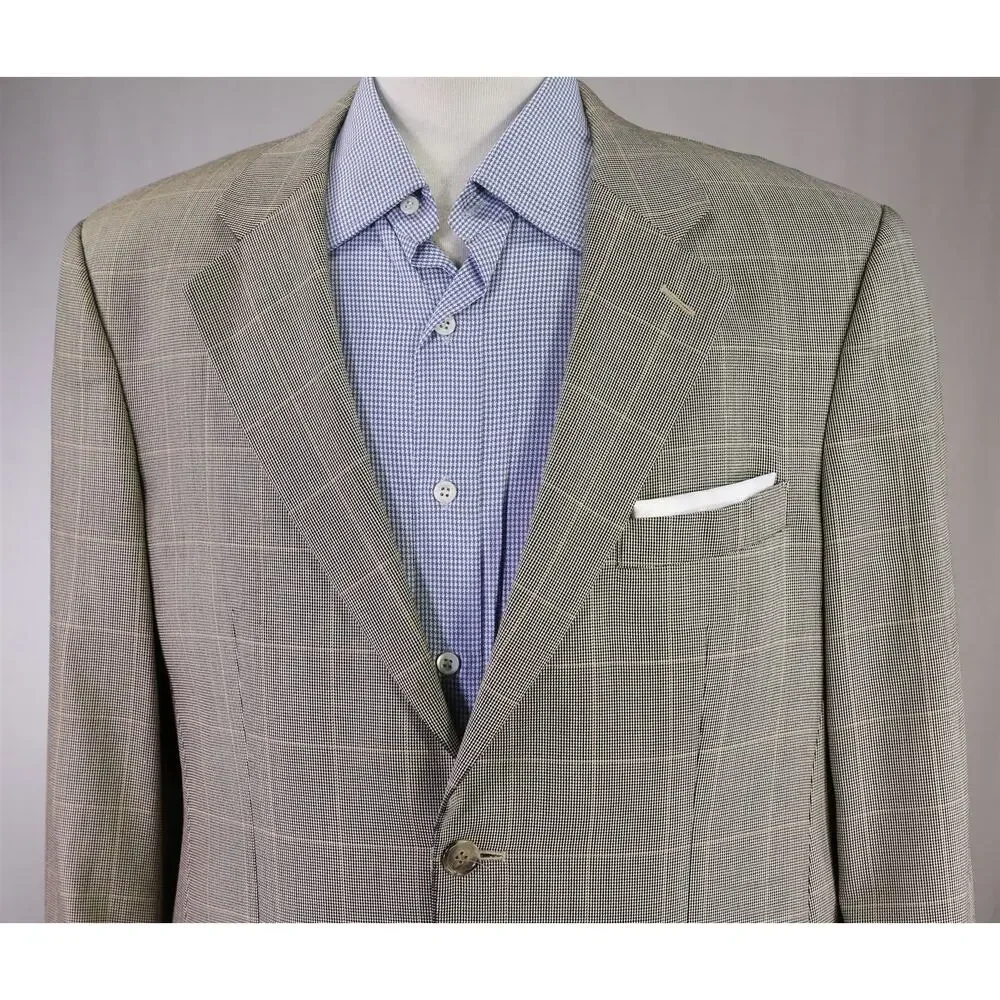 Brooks Brothers Gold Black Windowpane 2-Btn Silk Wool Sportcoat Blazer 40R